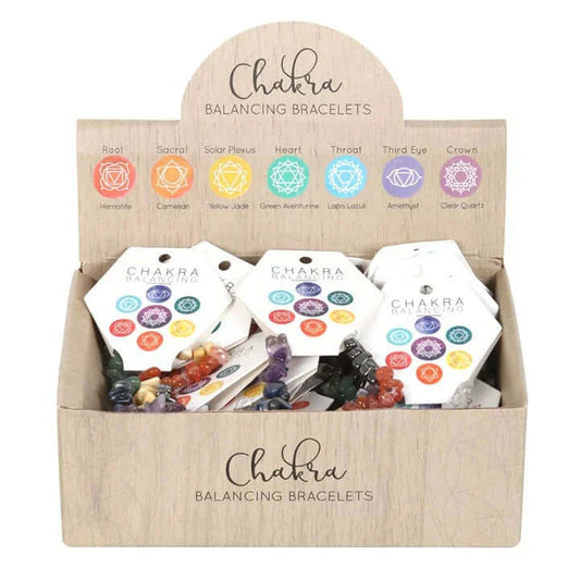 Set of 24 Chakra Crystal Chip Bracelets in Display Box-Sociodigi