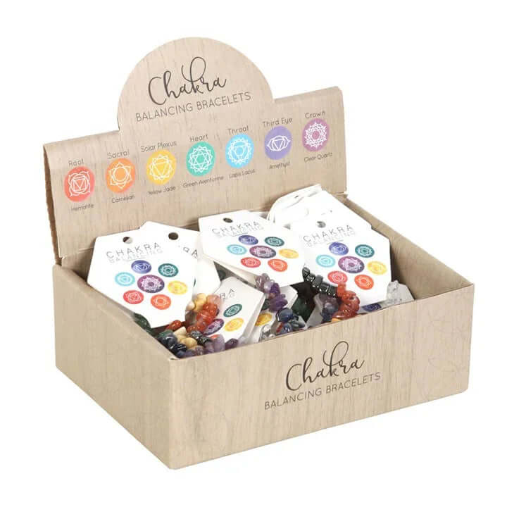 Set of 24 Chakra Crystal Chip Bracelets in Display Box-Sociodigi