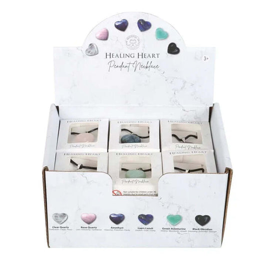 Set of 24 Healing Heart Crystal Necklaces in Display-Sociodigi