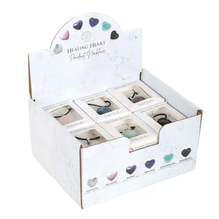 Set of 24 Healing Heart Crystal Necklaces in Display-Sociodigi