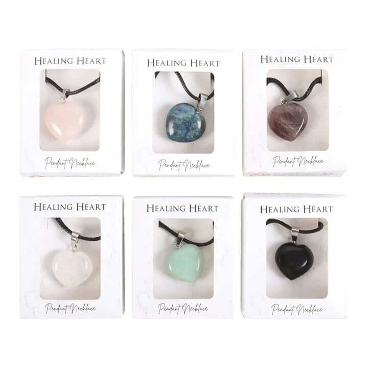 Set of 24 Healing Heart Crystal Necklaces in Display-Sociodigi
