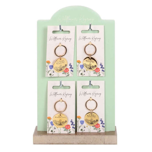 Set of 24 Wildflower Keyrings on Display – Gold-Tone Sentimental Keychains for Mum, Nan, Friends & Loved Ones-Sociodigi