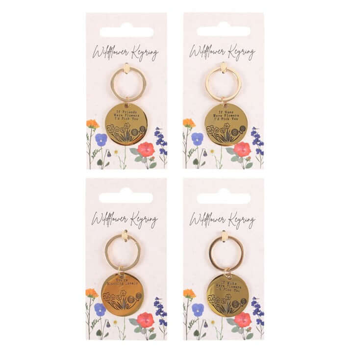 Set of 24 Wildflower Keyrings on Display – Gold-Tone Sentimental Keychains for Mum, Nan, Friends & Loved Ones-Sociodigi