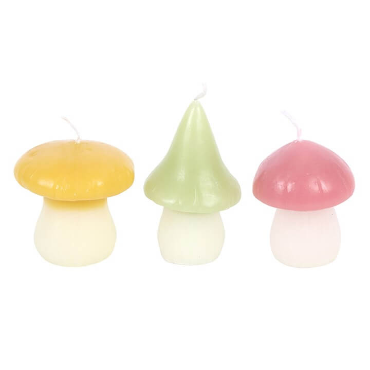 Set of 3 Pastel Mushroom Candles – Whimsical Fairy Tale Décor-Sociodigi
