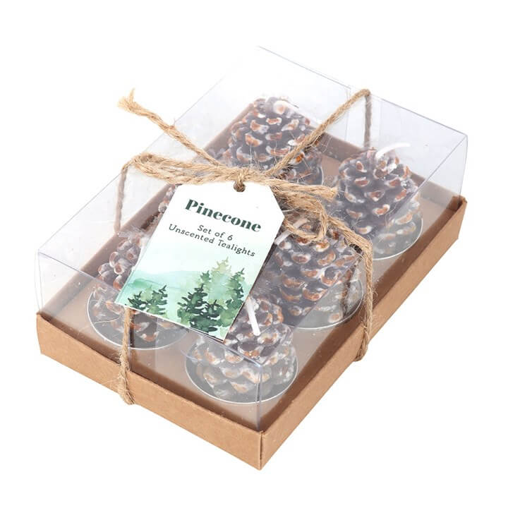 Set of 6 Pinecone Tealight Candles – Woodland Winter Christmas Decor-Sociodigi