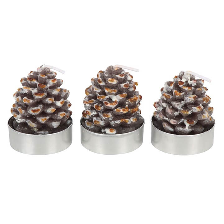 Set of 6 Pinecone Tealight Candles – Woodland Winter Christmas Decor-Sociodigi