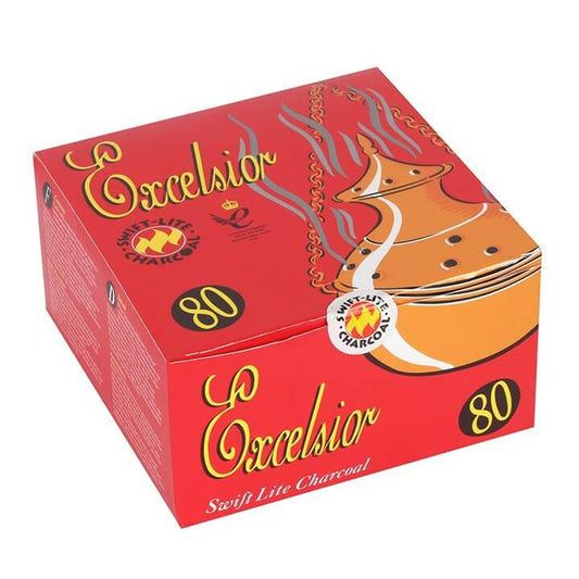 Box of 80 Excelsior swift lite charcoal discs for burning resins and incense.