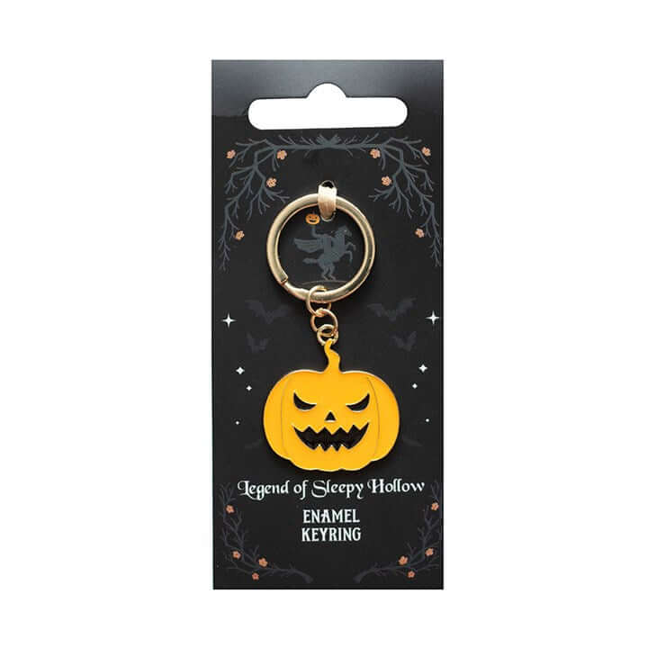 The Legend of Sleepy Hollow Pumpkin Keyring featuring a mischievous carved pumpkin design on an enamel keyring.
