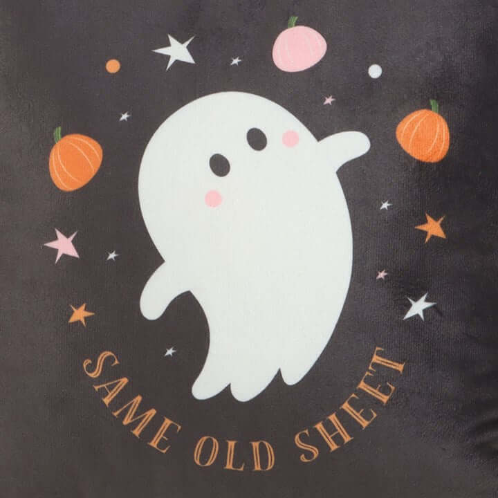 Square "Same Old Sheet" Ghost Cushion – Spooky & Fun Halloween Décor-Sociodigi
