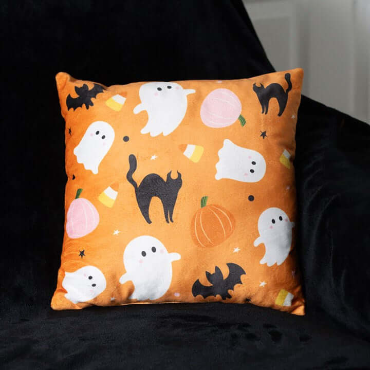 Square Sweet & Spooky Ghost Print Cushion – Halloween Home Décor-Sociodigi