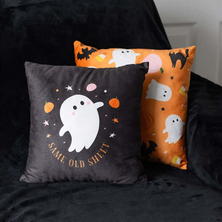 Square Sweet & Spooky Ghost Print Cushion – Halloween Home Décor-Sociodigi