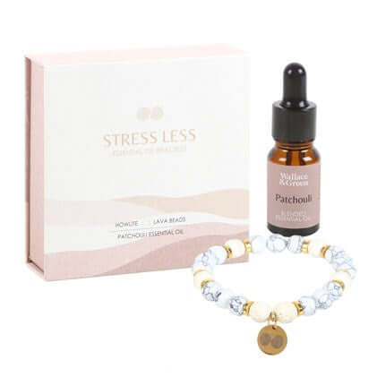 Stress Less Howlite Crystal Essential Oil Bracelet Lava Beads & Patchouli Oil-Sociodigi