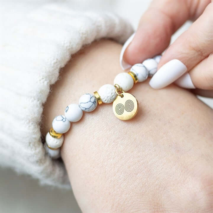 Stress Less Howlite Crystal Essential Oil Bracelet Lava Beads & Patchouli Oil-Sociodigi
