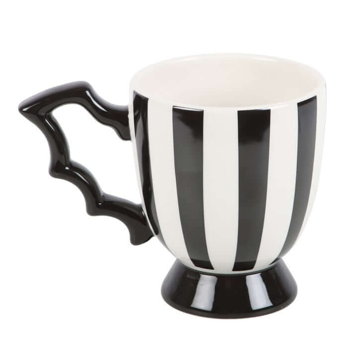 Striped Bat Wing Teacup – Monochrome Gothic Tea Cup with Wing Handle (490ml)-Sociodigi