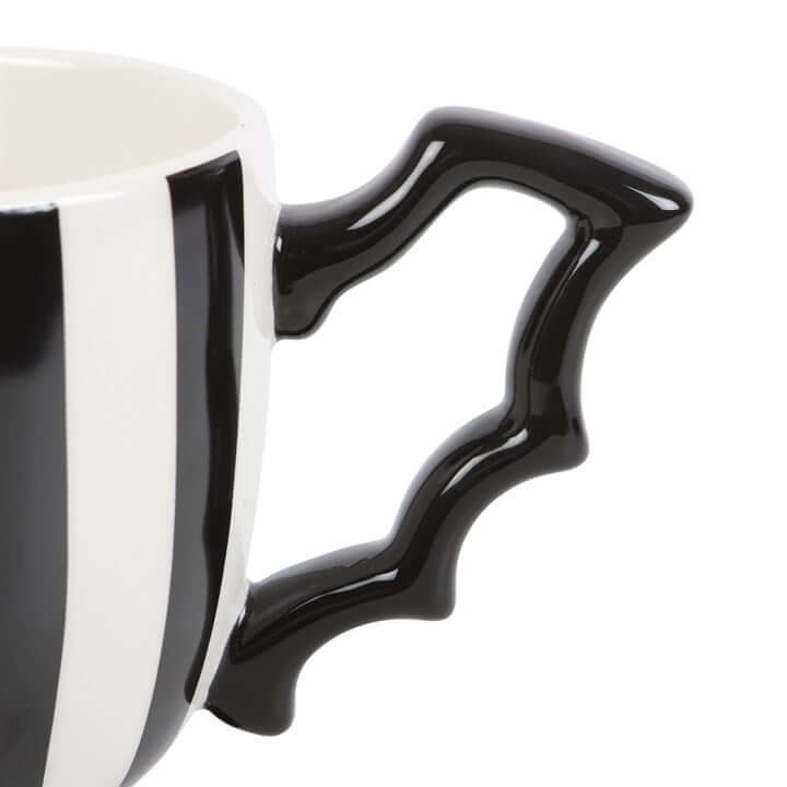 Striped Bat Wing Teacup – Monochrome Gothic Tea Cup with Wing Handle (490ml)-Sociodigi