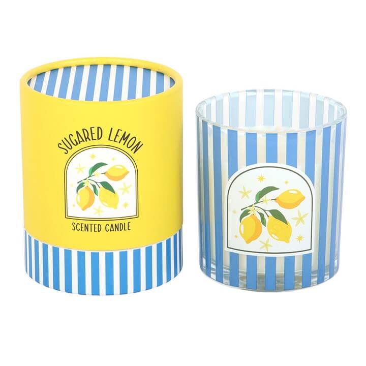 Sugared Lemon Scented Candle In Blue Glass Jar 28 Hour Burn Time