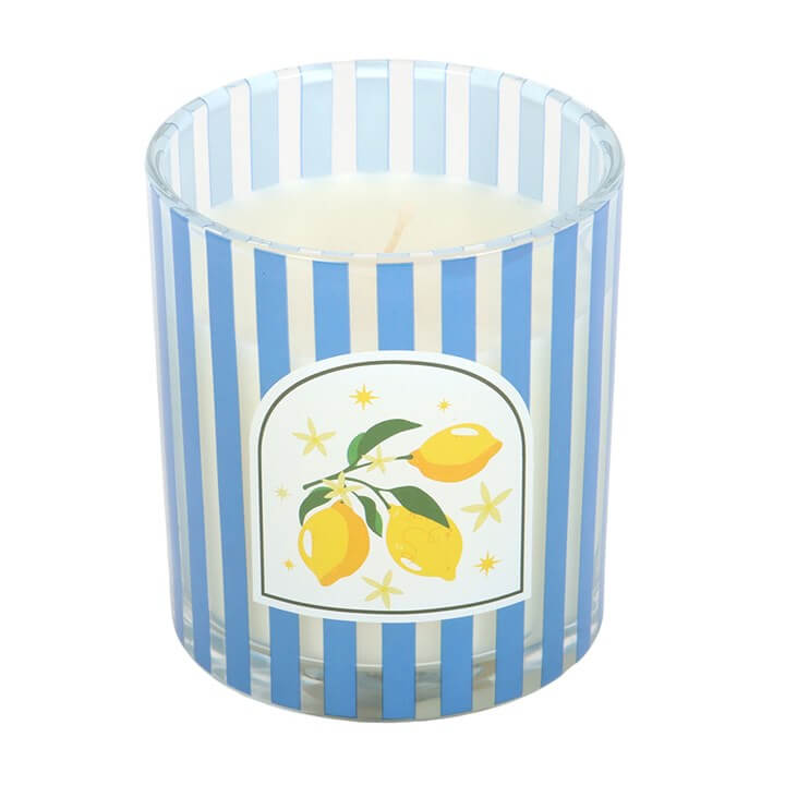 Sugared Lemon Scented Candle In Blue Glass Jar 28 Hour Burn Time