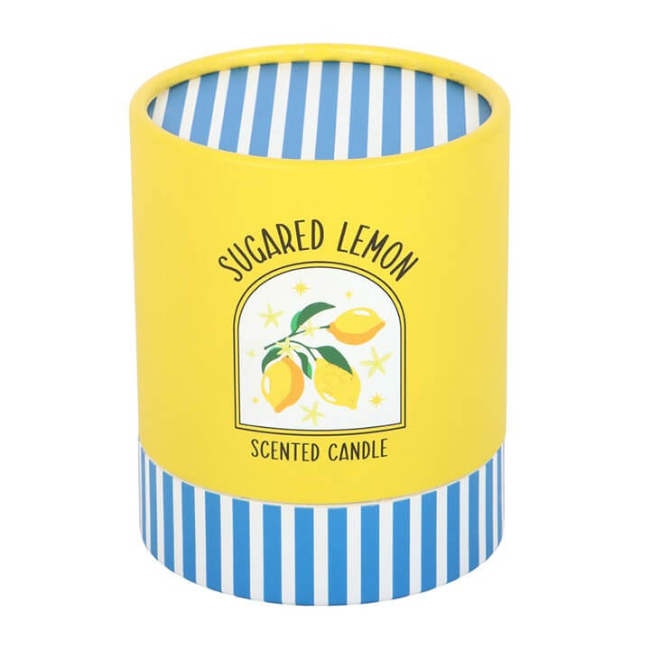 Sugared Lemon Scented Candle In Blue Glass Jar 28 Hour Burn Time