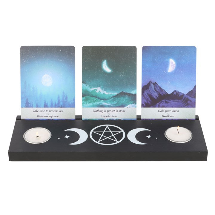 Black Triple Moon Tarot Card Stand Tealight Holder N/A