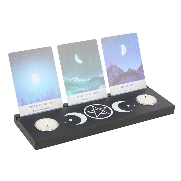 Black Triple Moon Tarot Card Stand Tealight Holder N/A