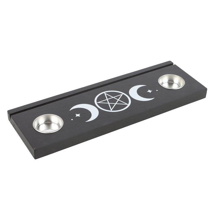 Black Triple Moon Tarot Card Stand Tealight Holder N/A