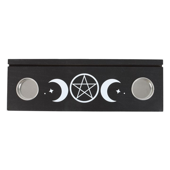 Black Triple Moon Tarot Card Stand Tealight Holder N/A