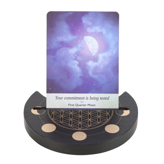 Black Flower of Life Crescent Moon Tarot Card Stand N/A