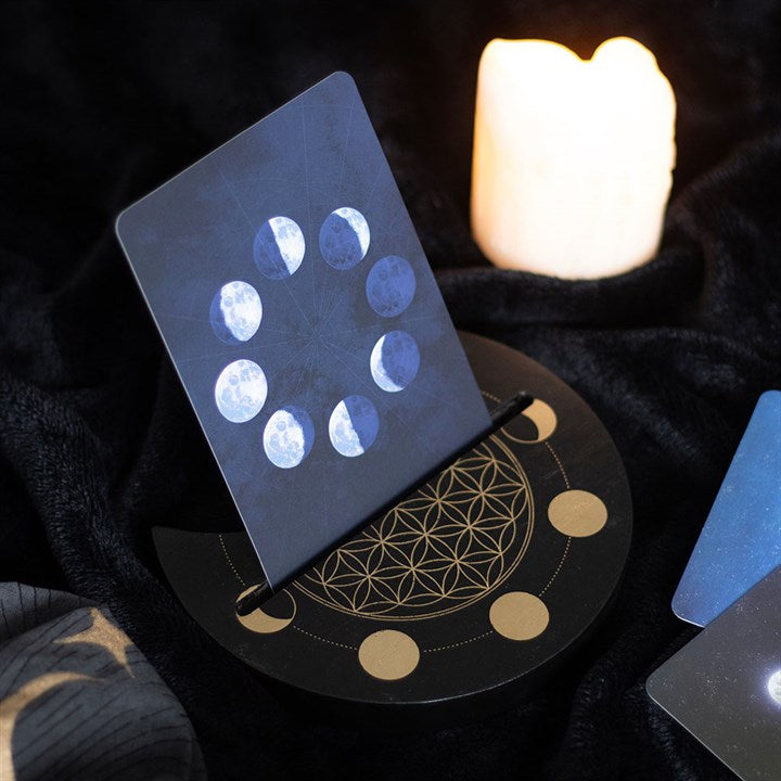 Black Flower of Life Crescent Moon Tarot Card Stand N/A