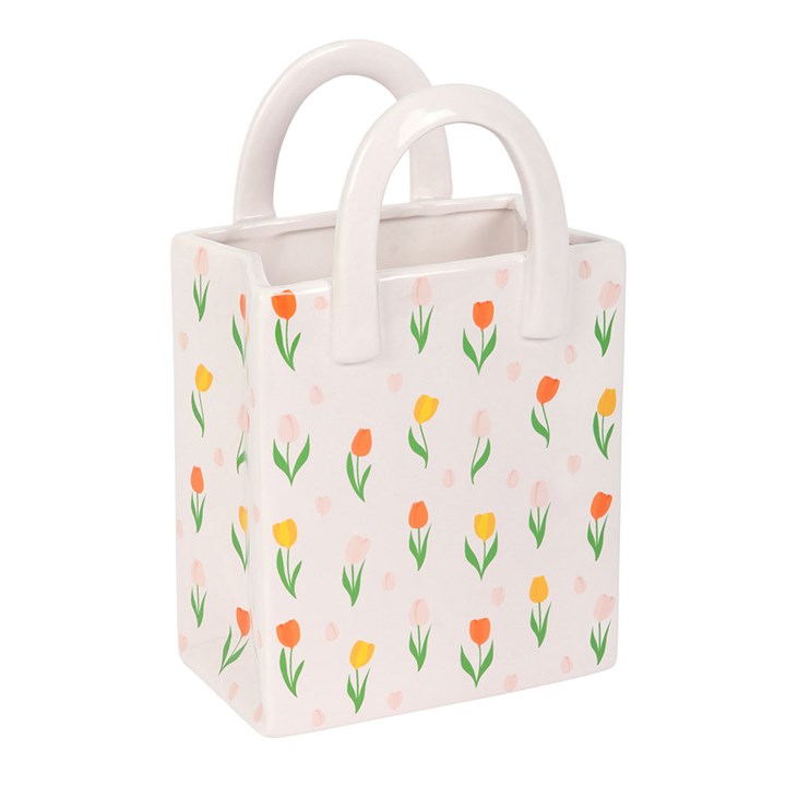 Tulip Print Ceramic Bag-Shaped Flower Vase N/A