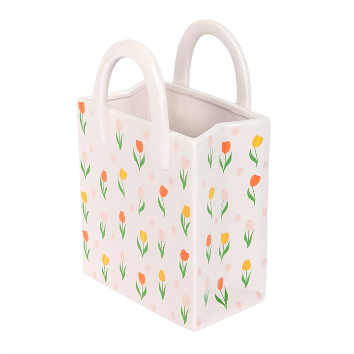 Tulip Print Ceramic Bag-Shaped Flower Vase N/A