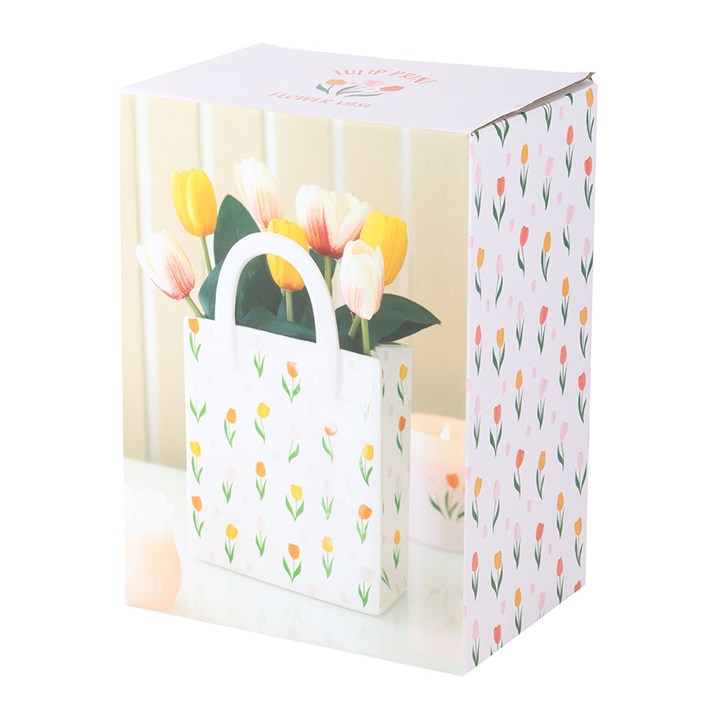 Tulip Print Ceramic Bag-Shaped Flower Vase N/A