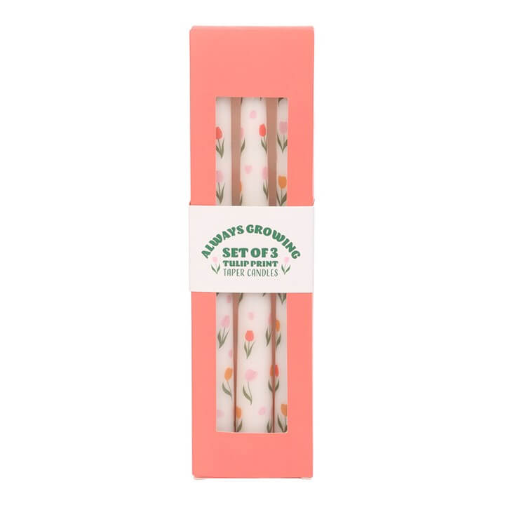 Set of 3 Tulip Print Taper Candles N/A