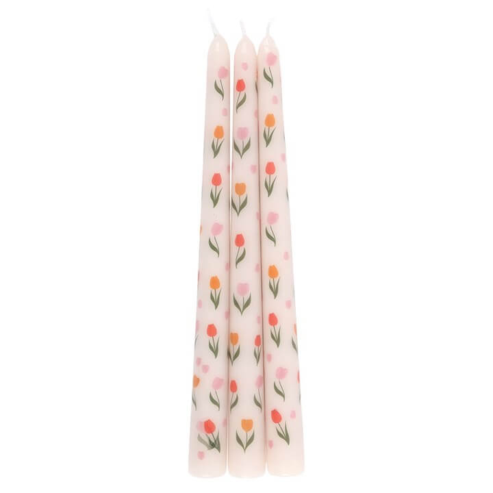 Set of 3 Tulip Print Taper Candles N/A