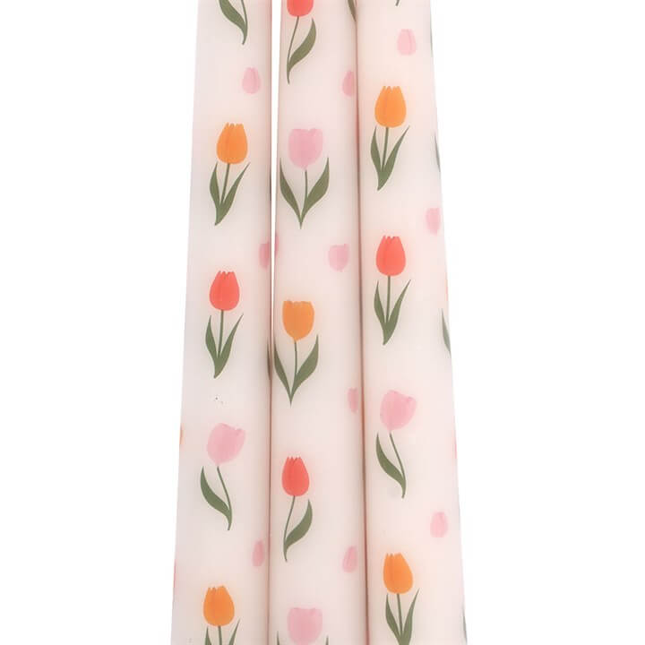 Set of 3 Tulip Print Taper Candles N/A