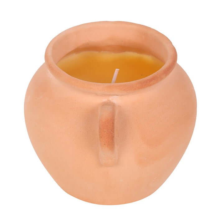 Terracotta Urn Candle filled with natural citronella for outdoor use, perfect for patios and balconies.