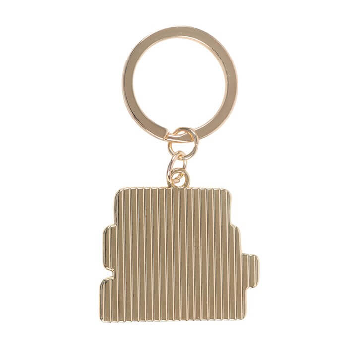 Gold Book Stack Keyring designed with vertical stripes, perfect for carrying dark literary charm.