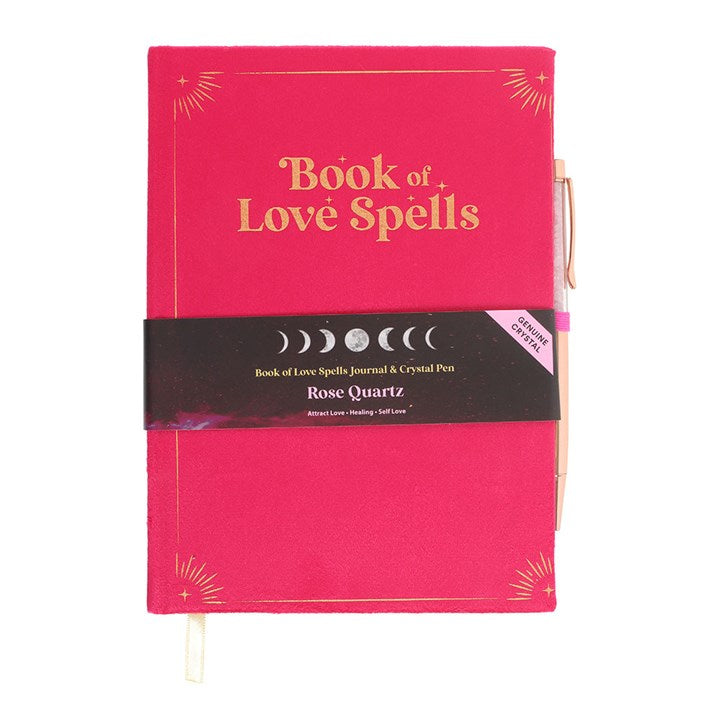 Book of Love Spells Journal with Rose Quartz Crystal Pen – Mystical Journaling Set-Sociodigi