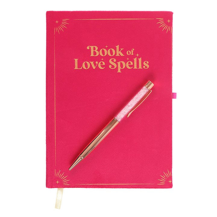 Book of Love Spells Journal with Rose Quartz Crystal Pen – Mystical Journaling Set-Sociodigi