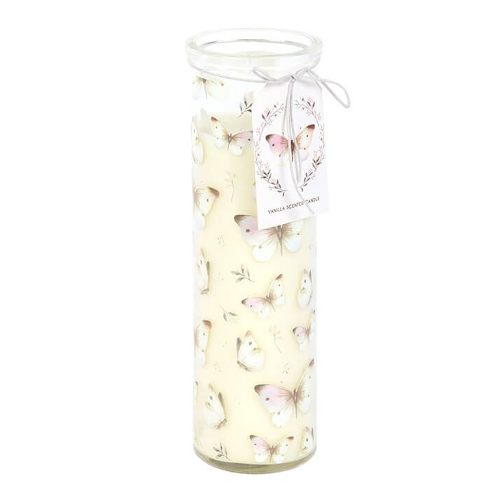 White Butterfly Print Vanilla Tube Candle N/A