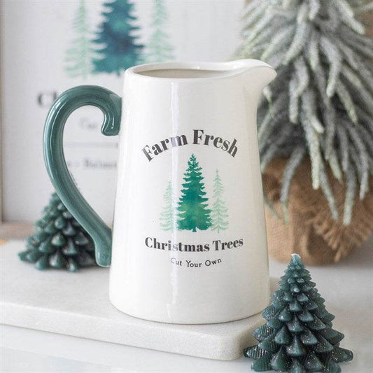Farm Fresh Christmas Trees Ceramic Flower Jug Rustic Christmas Décor-Sociodigi