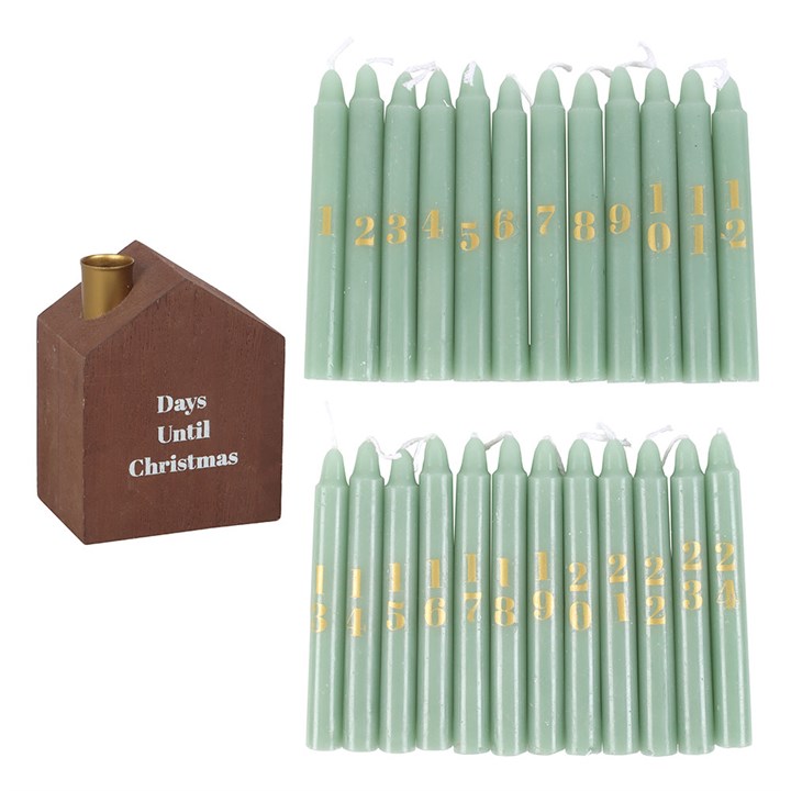 Set of 24 Mini Advent Candles with Wooden Holder | Christmas Décor-Sociodigi