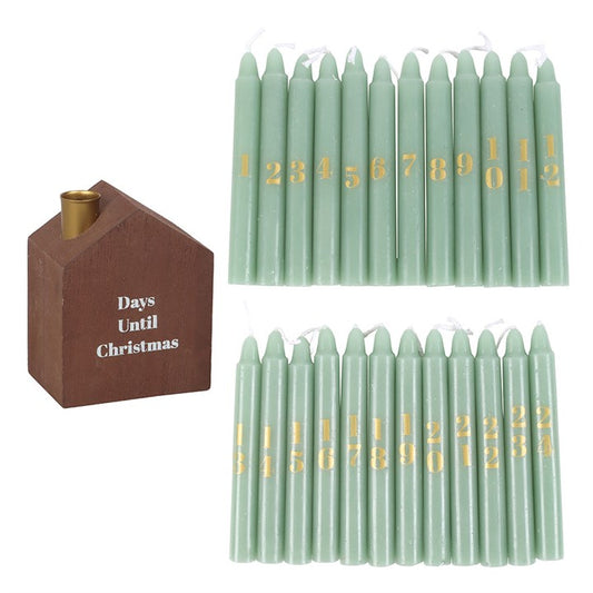 Set of 24 Mini Advent Candles with Wooden Holder | Christmas Décor-Sociodigi