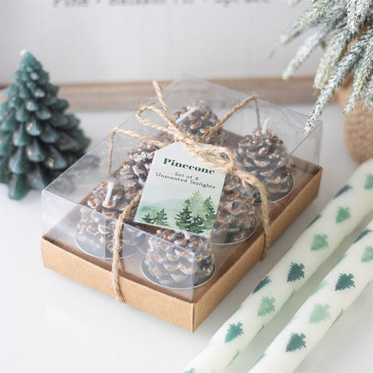 Set of 6 Pinecone Tealight Candles N/A