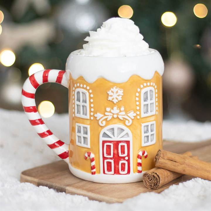 Candy Cane Gingerbread House Mug Festive Christmas Mug 500ml-Sociodigi