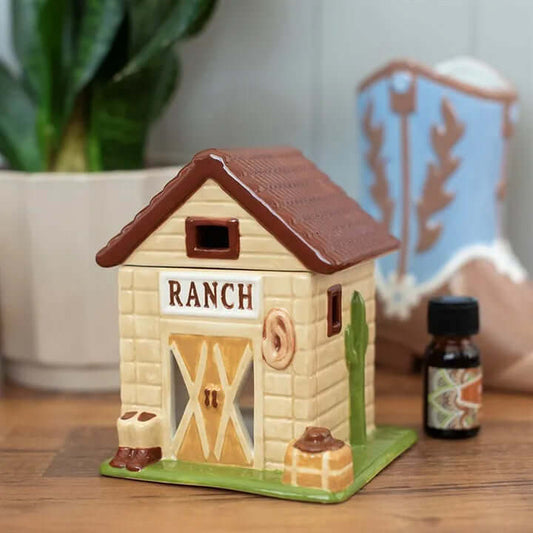 Western Ranch Oil Burner and Wax Warmer in ceramic cowboy ranch design for home fragrance.