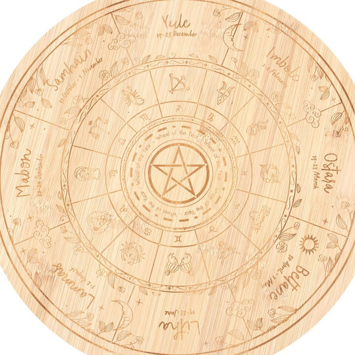Wheel of the Year Wooden Serving Board – Engraved Pagan Sabbat Symbols-Sociodigi