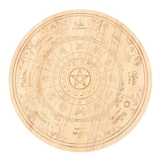 Wheel of the Year Wooden Serving Board – Engraved Pagan Sabbat Symbols-Sociodigi