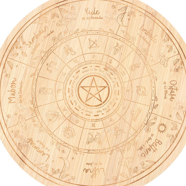 Wheel of the Year Wooden Serving Board – Engraved Pagan Sabbat Symbols-Sociodigi