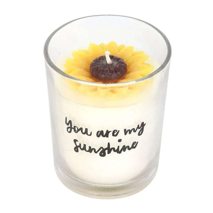 You Are My Sunshine Candle with 3D sunflower design in a glass container, perfect decorative gift.