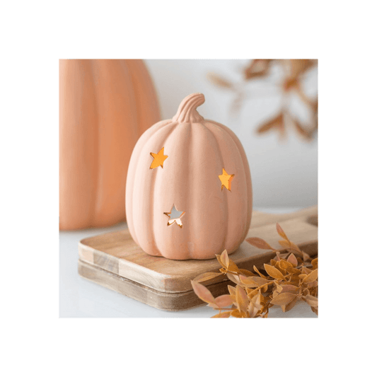 9cm terracotta pumpkin tealight holder with star cutouts for autumn decorations.